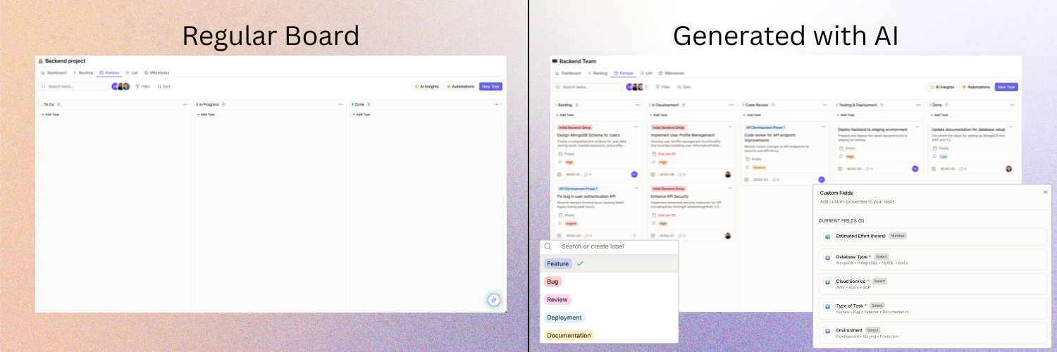 Create board options: + New Board, New from Template, Create with AI